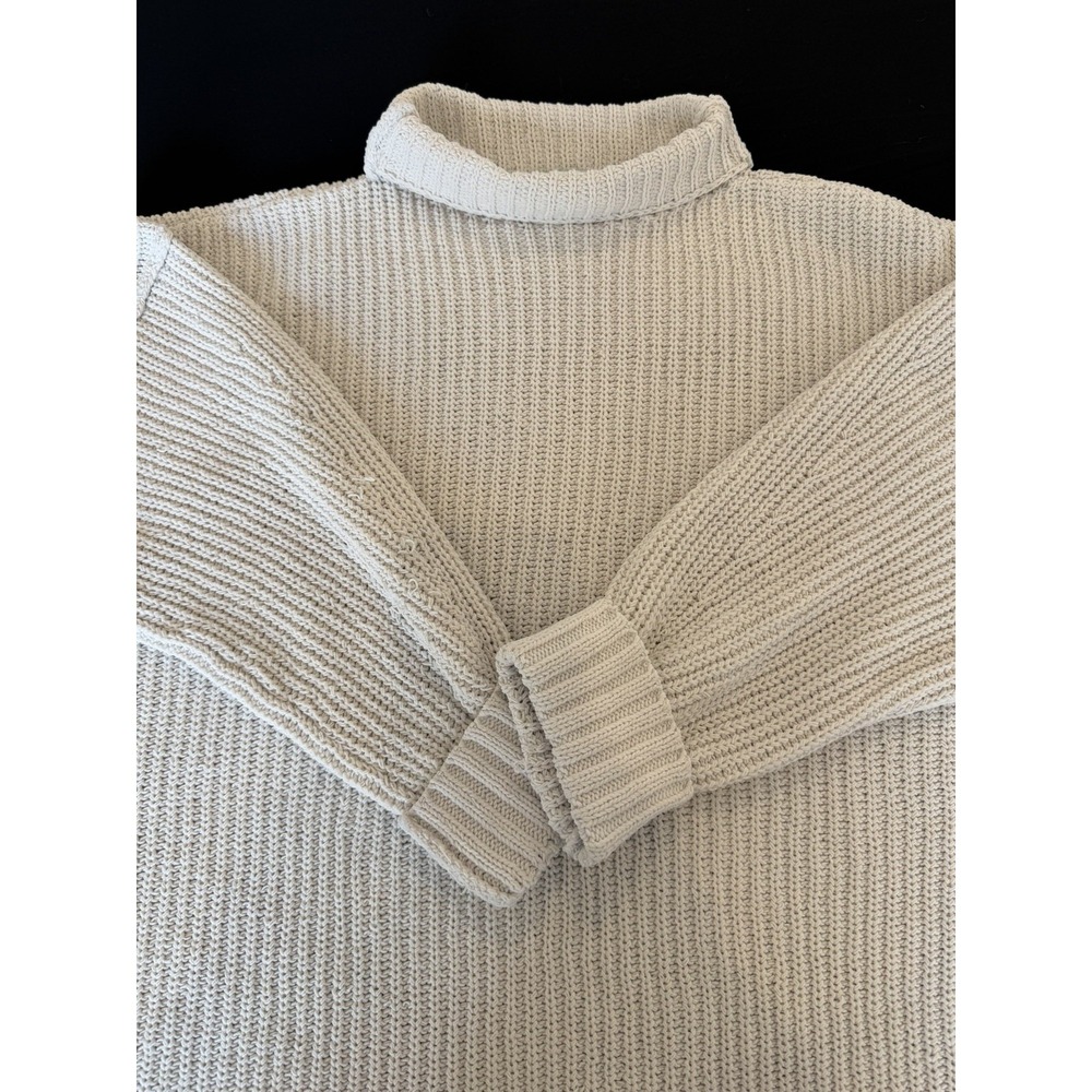 Aerie Womens Cream Ribbed Mock Neck Oversized Chunky Knit Sweater Small